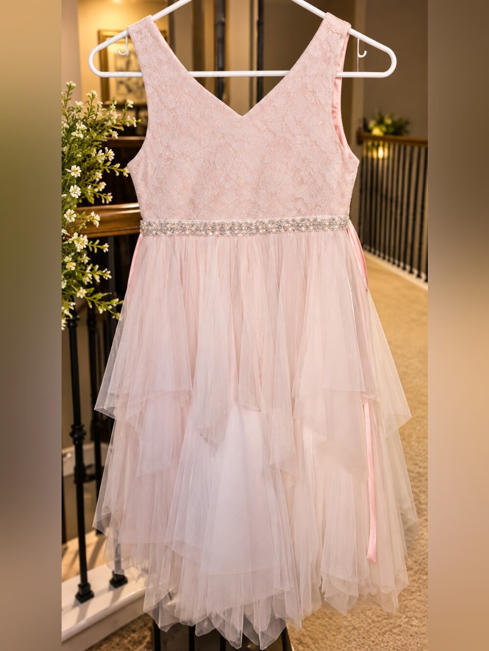 American Princess Light Pink Lace & Tulle Dress with Beaded Waist